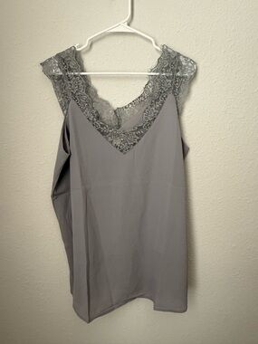 Umgee Lace Trim V-Neck Camisole - Gray